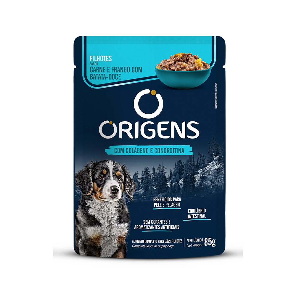 Ração Úmida Origens para Cães Filhotes Sabor Carne e Frango com Batata Doce 85g